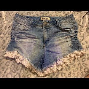 Blue Spice Jean Shorts with Lace